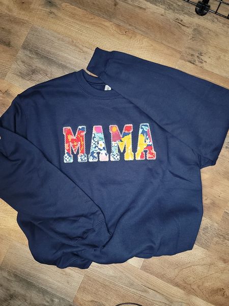 Mama, Blue Embroidered Sweatshirt