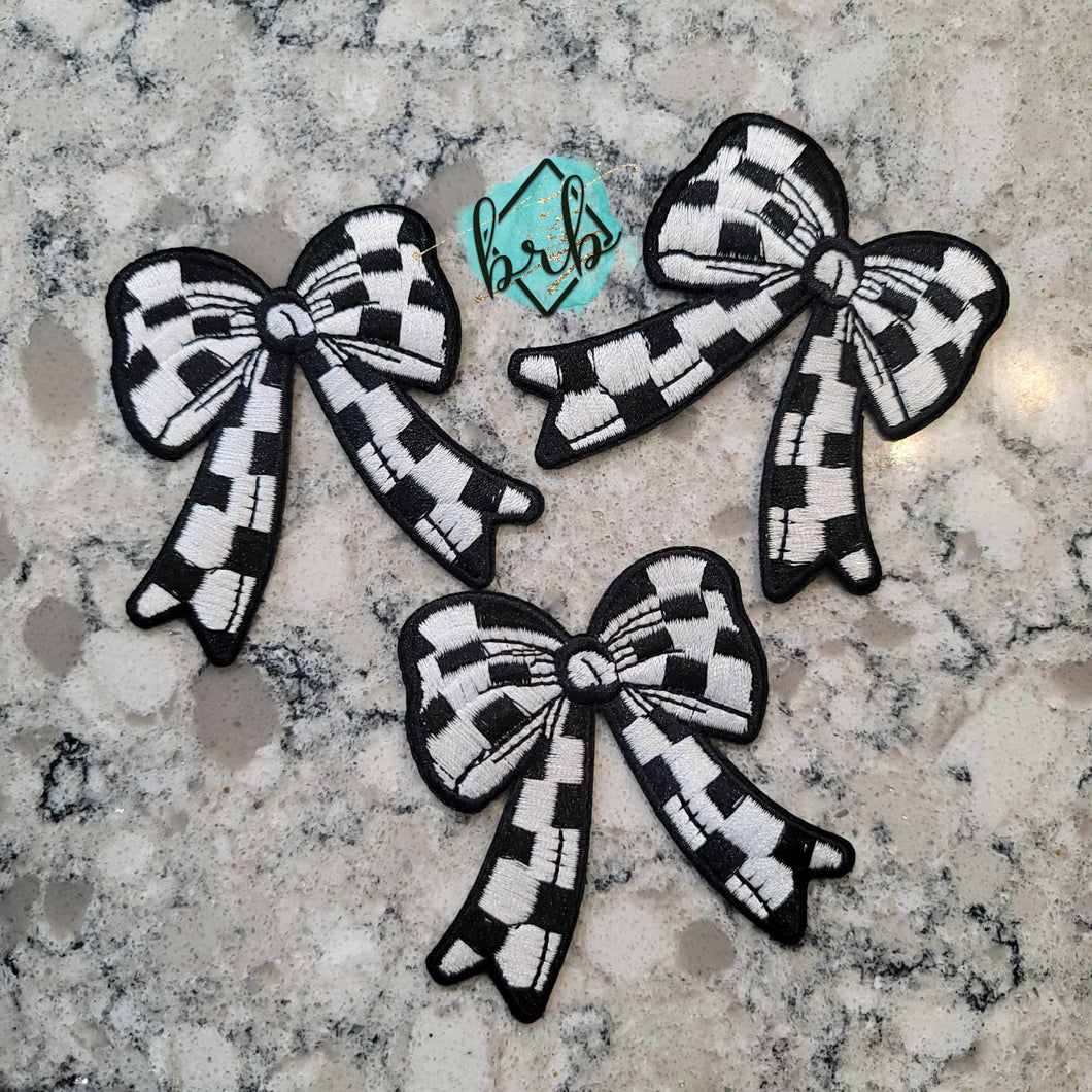 Checker Bow Embroidered Adhesive Patch