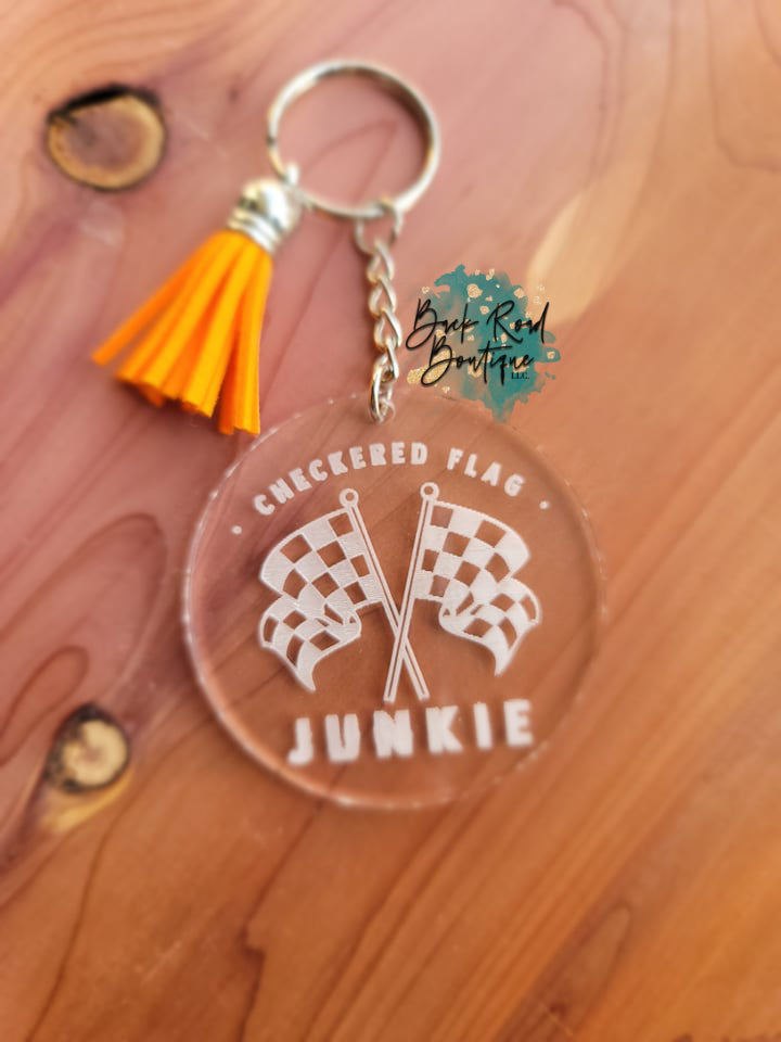 Checkered Flag Junkie, Acrylic Keychain