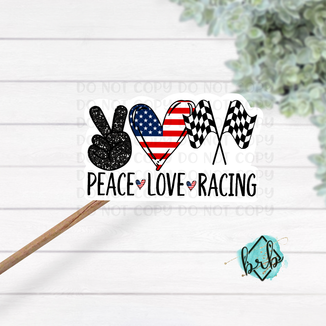 Peace Love Racing, Red White and Blue Sticker